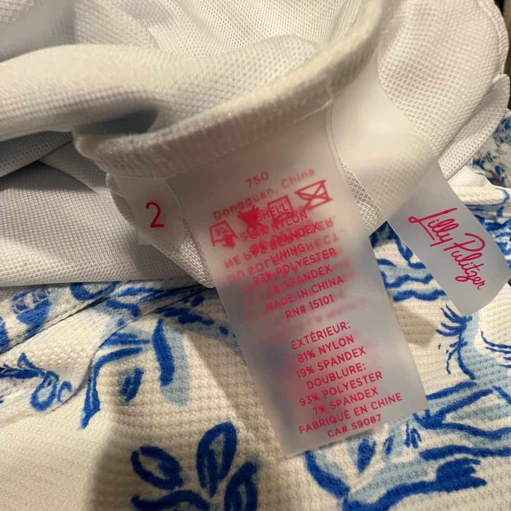 Lilly Pulitzer Aemma Ruffle One-Piece Swimsuit Resort White Tall Tales" print. - Picture 9 of 10
